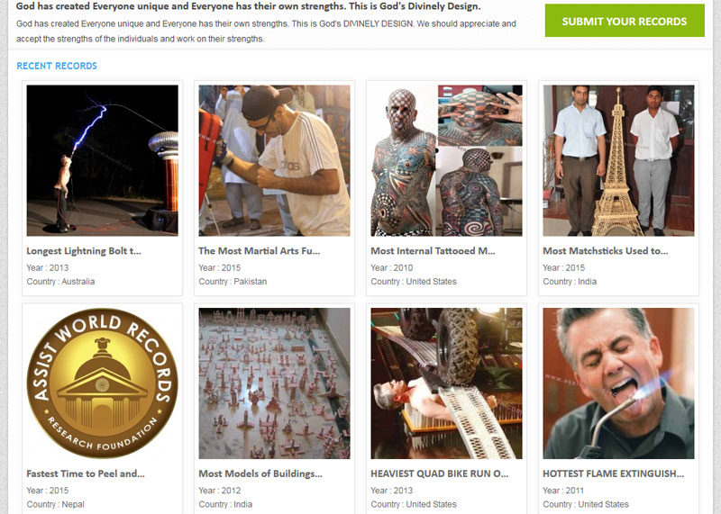 World record organisation - India - http://www.assistworldrecords.com
